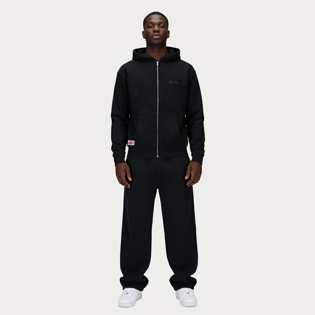 BLACK BASIC ZIP HOODIE