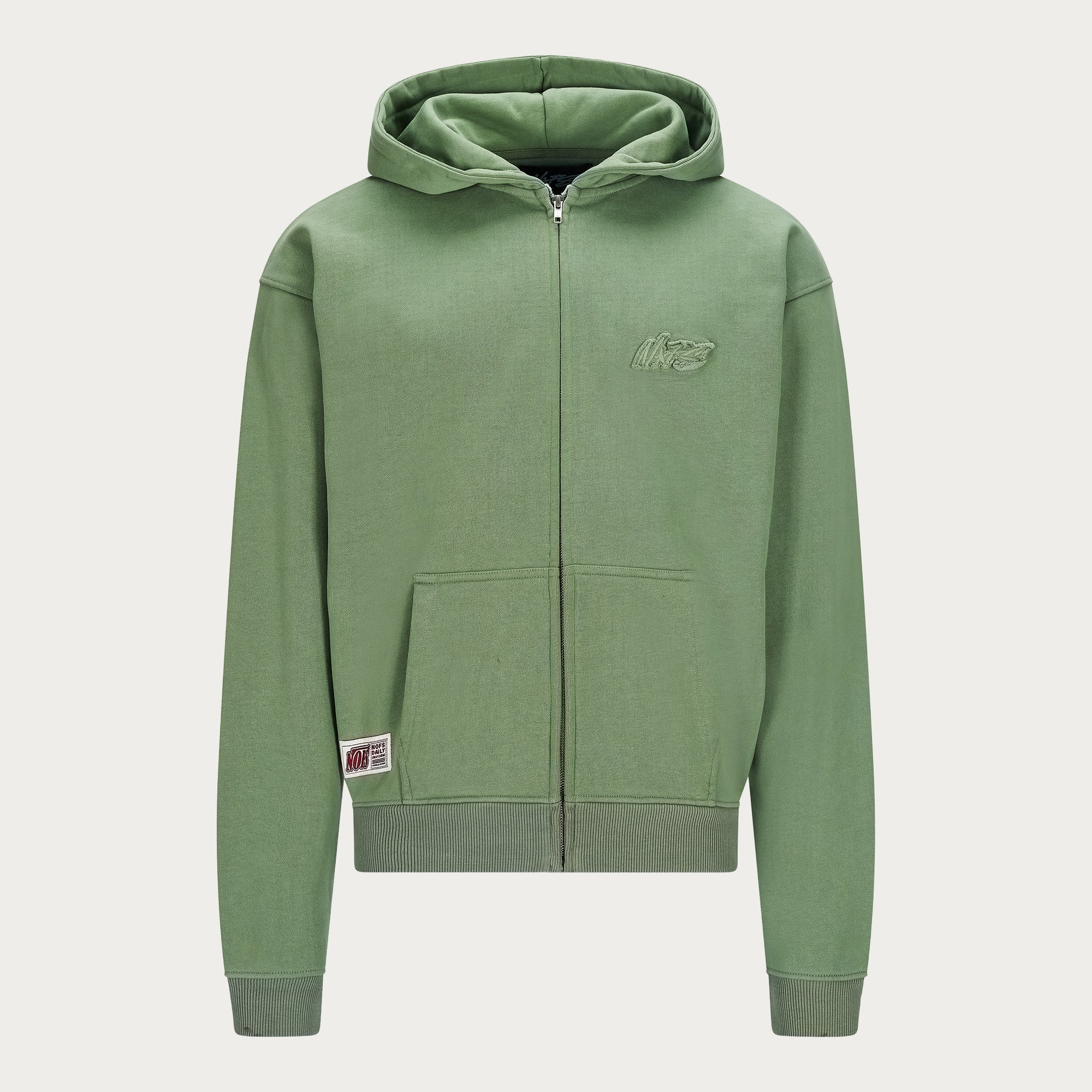 OLIVE BASIC ZIP HOODIE